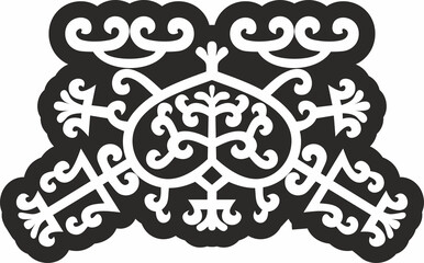 Vector monochrome Yakut national ornament. Ethnic pattern of northern peoples of Siberia, tundra, taiga, Far East. Sacred folk amulet, talisman.