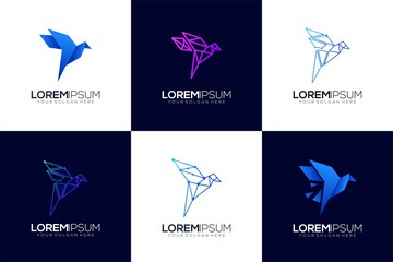 Set Collection modern bird logo technology