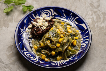 Poblano pepper rajas with cream sauce. Mexican food