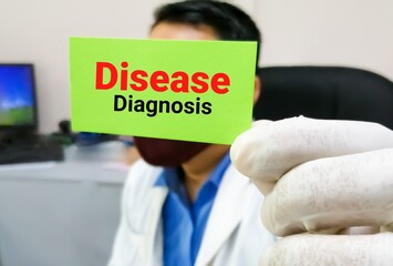 Doctor holding card with text Disease Diagnosis.