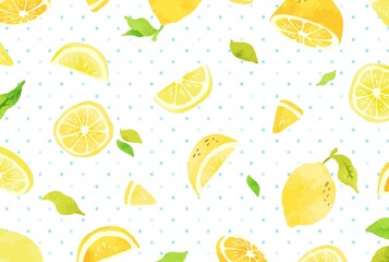 可愛い手描きのレモンと水玉模様の背景イラスト