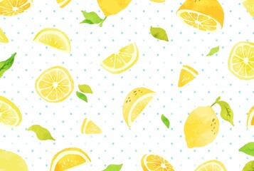 可愛い手描きのレモンと水玉模様の背景イラスト