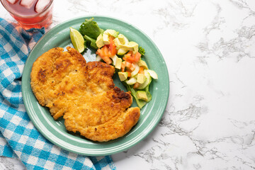Crispy chicken fillets with salad. Healthy food