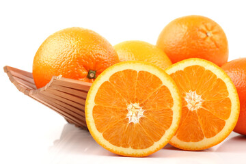 Whole orange fruit and  segments or cantles isolated on white background cutout