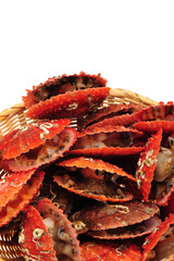 Raw scallop on white background 