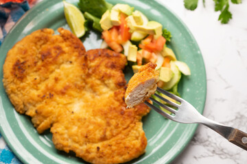Crispy chicken fillets with salad. Healthy food