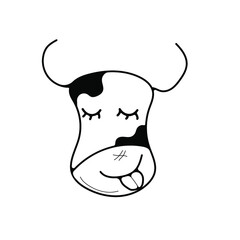 the design of a cute cow head made in the doodle style.