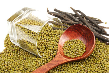 Mung beans on white background