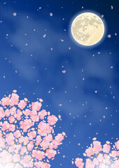 Obraz na płótnie Canvas 夜桜と満月のベクター素材