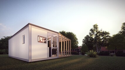 modern vacation house perspective 3d illustration
