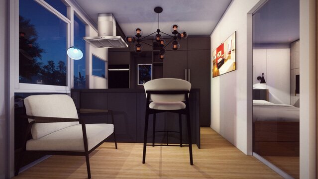 lounge of modern cottage house 3d illustration