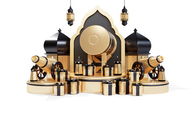 ramadan banner template with 3d arabic lantern and islamic drum