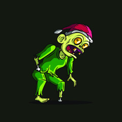Zombie santa christmas undead art logo. Colorful design with dark background. Abstract vector illustration.