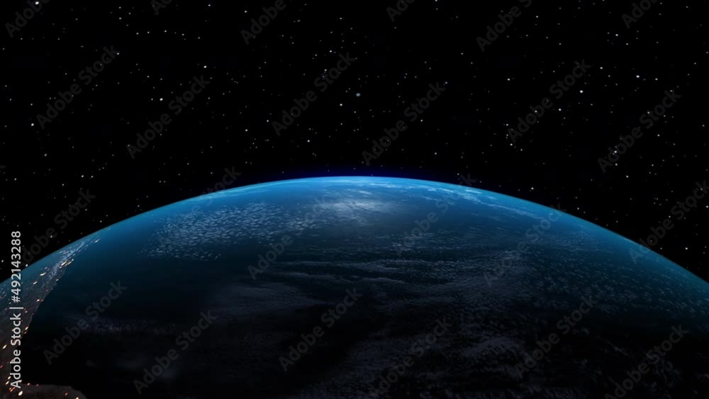 Wall mural planet earth 3d orbital animation with realistic geography surface and clouds atmosphere . spinning 