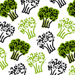 Broccoli. Stylized inflorescences of green and black cabbage. Vector pattern.