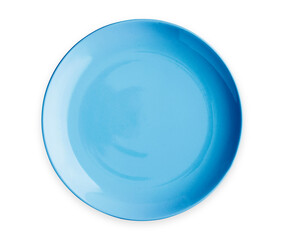 Empty ceramics plates, Classic blue plate isolated on white background with clipping path, Top view 