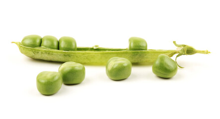 Fresh peas isolated on white background
