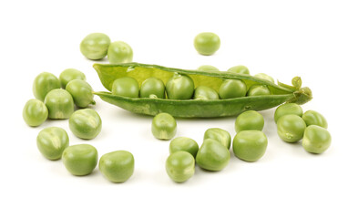 Fresh peas isolated on white background