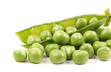 Fresh peas isolated on white background