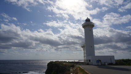 Fototapeta na wymiar lighthouse on the coast in miyakojima city