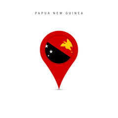 Teardrop map marker with flag of Papua New Guinea. PNG flag inserted in the location map pin. Flat vector illustration isolated on white background.