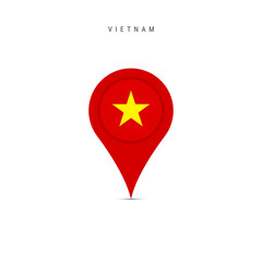 Teardrop map marker with flag of Vietnam. Vietnamese flag inserted in the location map pin. Flat vector illustration isolated on white background.