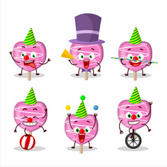 Cartoon character of pink lolipop love with various circus shows