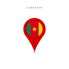 Teardrop map marker with flag of Cameroon. Cameroonian flag inserted in the location map pin. Flat vector illustration isolated on white background.