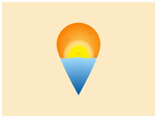 Pin Location Sunset On The Sea Logo