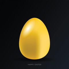 Close up Golden Easter egg on black background. Minimal Easter concept. Vector illustration