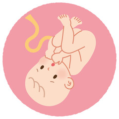 お腹の中で困った表情の赤ちゃん　胎児 - obrazy, fototapety, plakaty