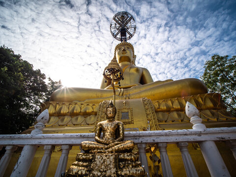 Golden Buddha Statue Sitting on Khao Kradong Buriram Province