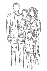Fototapeta na wymiar Family With Love Happy Wife and Husband With Baby and Child Line Art illustration