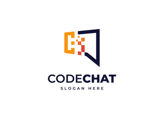 Chat code technology pixels answer vector logo design, Creative letter C talk discussion logo design