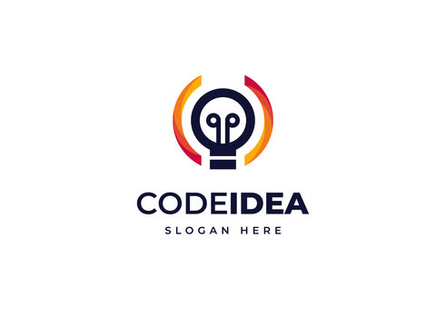 Code idea light bulb technology smart electricity vector logo design, Creative modern brilliant tech logo design