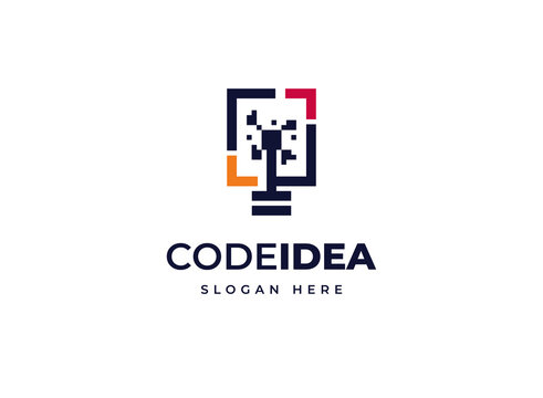 Code idea light bulb technology smart electricity vector logo design, Creative modern brilliant tech logo design