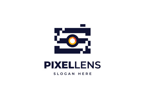 Pixel lens vision tech photography vector logo design, Creative letter S Camera logo design