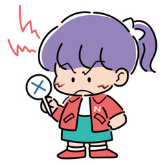 不正解の札を持ったファンシー絵みやげ風の女の子
