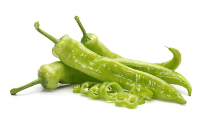 green chili pepper on white.