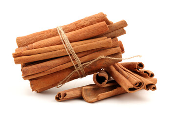 Cinnamon sticks isolated on white background