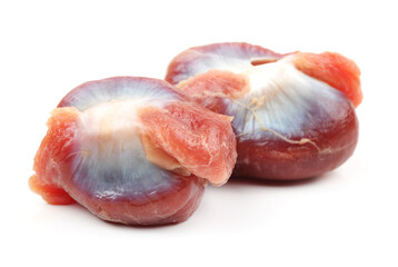 Raw Chicken gizzards on white background 