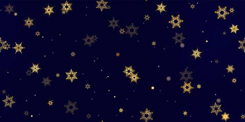 Naklejka premium Gold Falling Snowflakes seamless pattern.