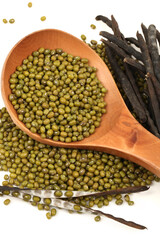 Mung beans on white background