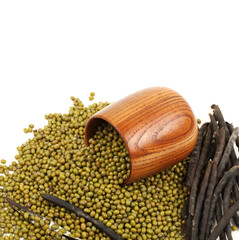 Mung beans on white background