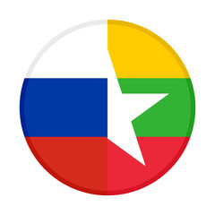 round icon with russia and myanmar flags. vector illustration isolated on white background