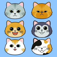cute cat collection cat face vector illustration