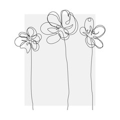Flowers Line Art Vector Drawing for Prins, Social Media, Icons. Flowers Wall Art Trendy Minimalist Style. Abstract Botanical Hand Drawn Doodle Template. 