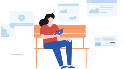 woman think feedback from business in garden 