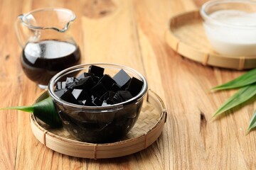 Black Grass Jelly (Cincau Hitam), Indonesian Dessert Made from Cincau Leaf with Coconut Milk and Palm Sugar