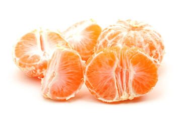 peeled tangerine on white background